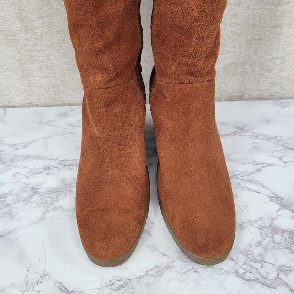 Ugg Felicity Brown Suede Wedge Boots with Real Sherpa Sheepskin Cuff And Footbed - Picture 3 of 16